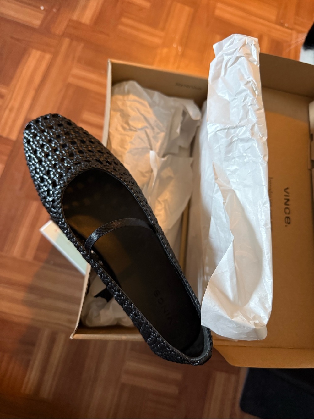 Vince Black Woven Mary Jane Flat 8.5